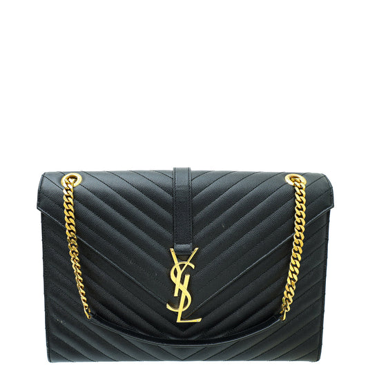 YSL Black Monogram Chevron Large Satchel Bag