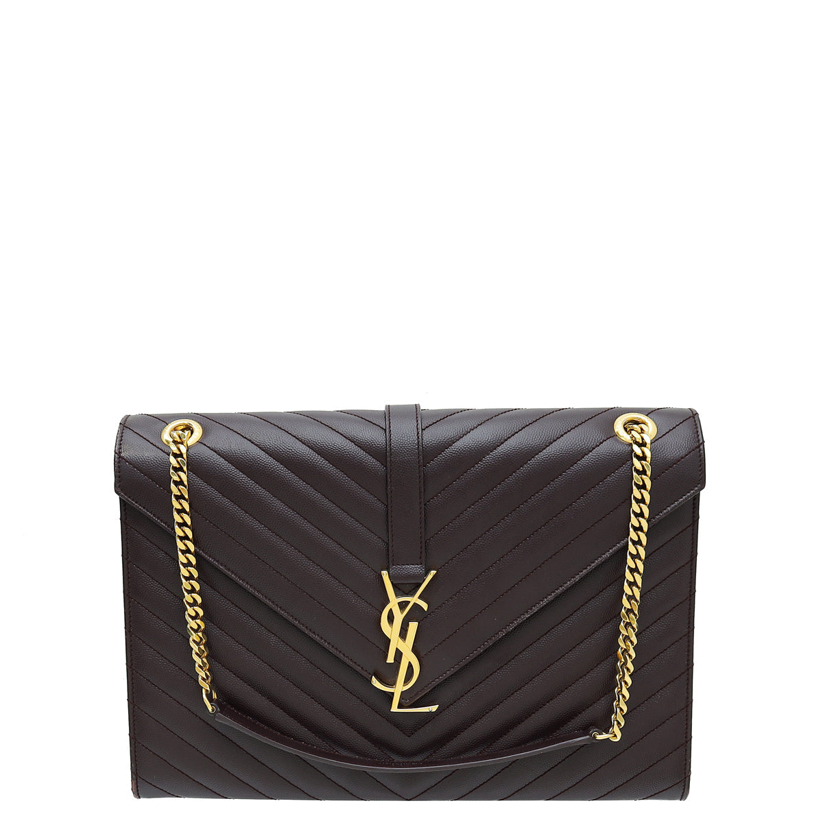 YSL Burgundy Monogram Chevron Satchel Large Bag