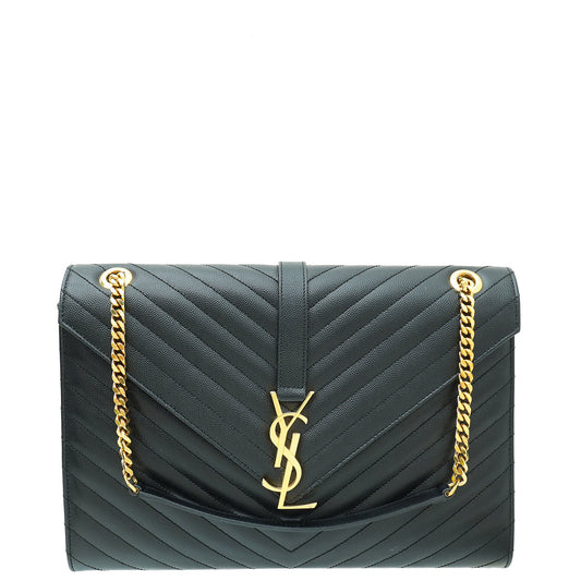 YSL Black Monogram Envelope Large Satchel Bag