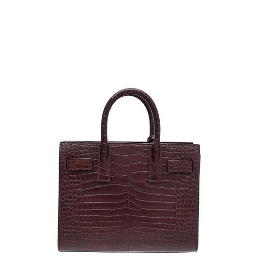 YSL Burgundy Croc Embossed Sac De Jour Nano Bag