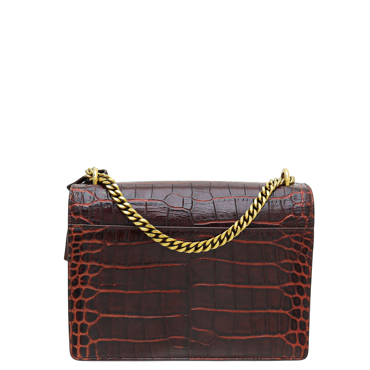 YSL Maroon Croco Embossed Sunset Medium Bag