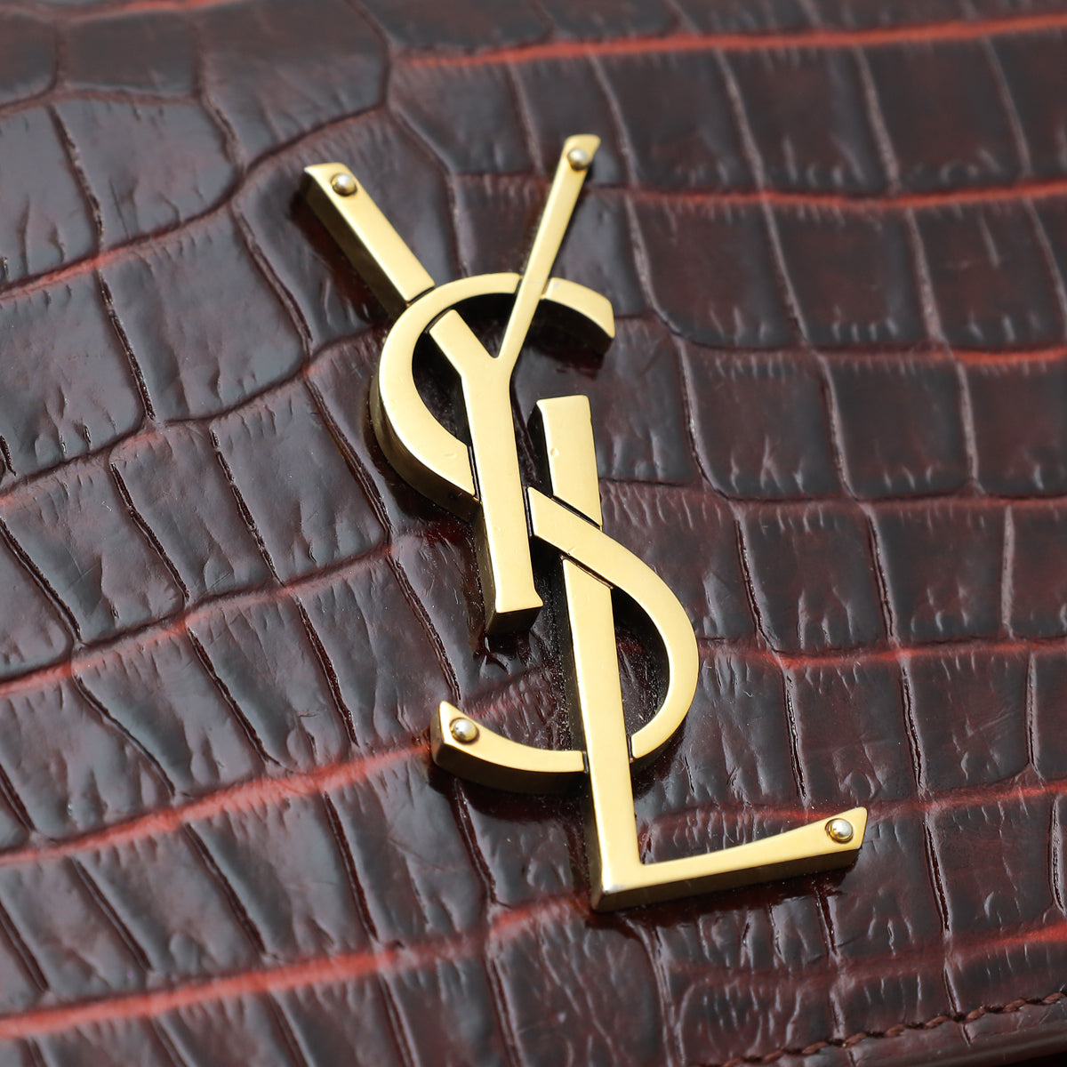 YSL Maroon Croco Embossed Sunset Medium Bag