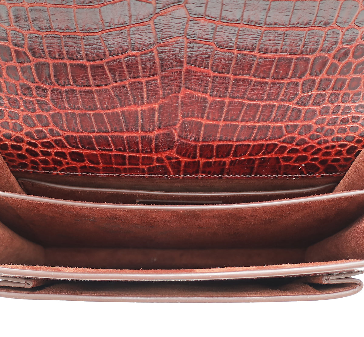 YSL Maroon Croco Embossed Sunset Medium Bag