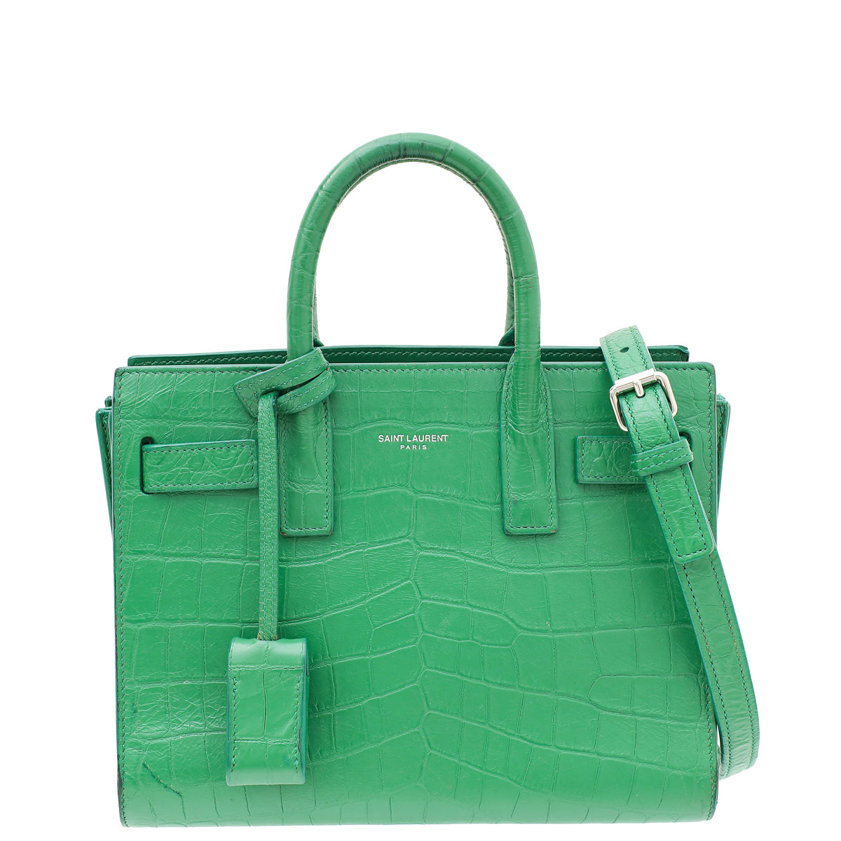 YSL Green Croco Embossed Sac De Jour Nano Bag