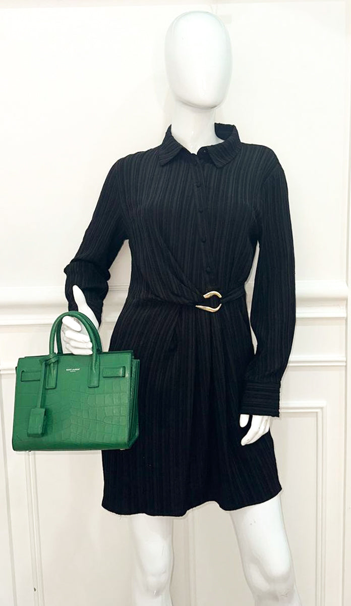 YSL Green Croco Embossed Sac De Jour Nano Bag