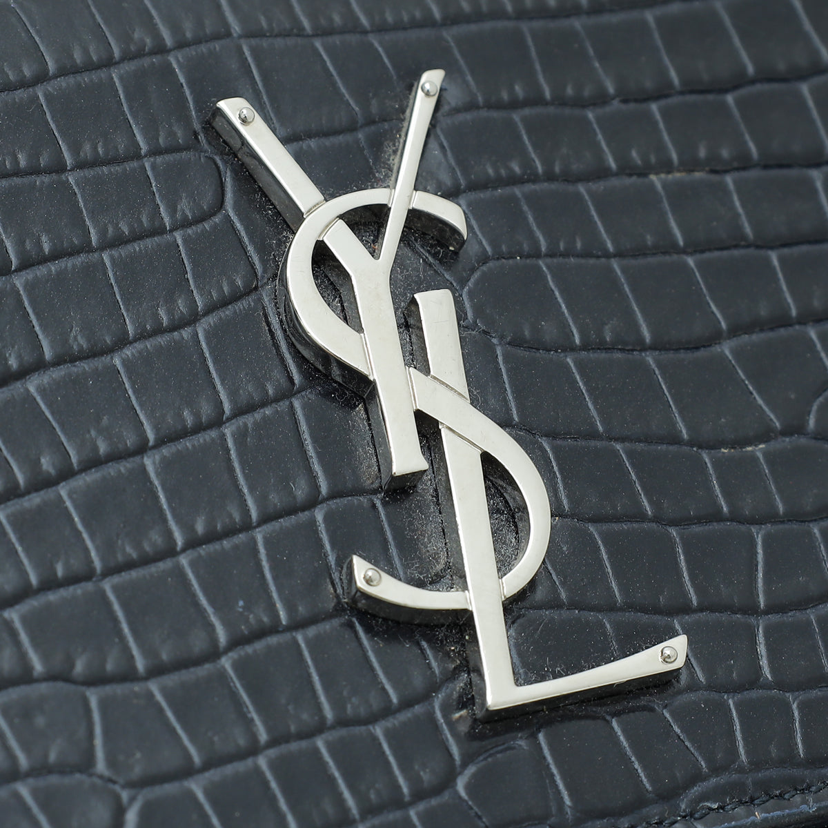 YSL Indigo Blue Sunset Croco Embossed Medium Bag