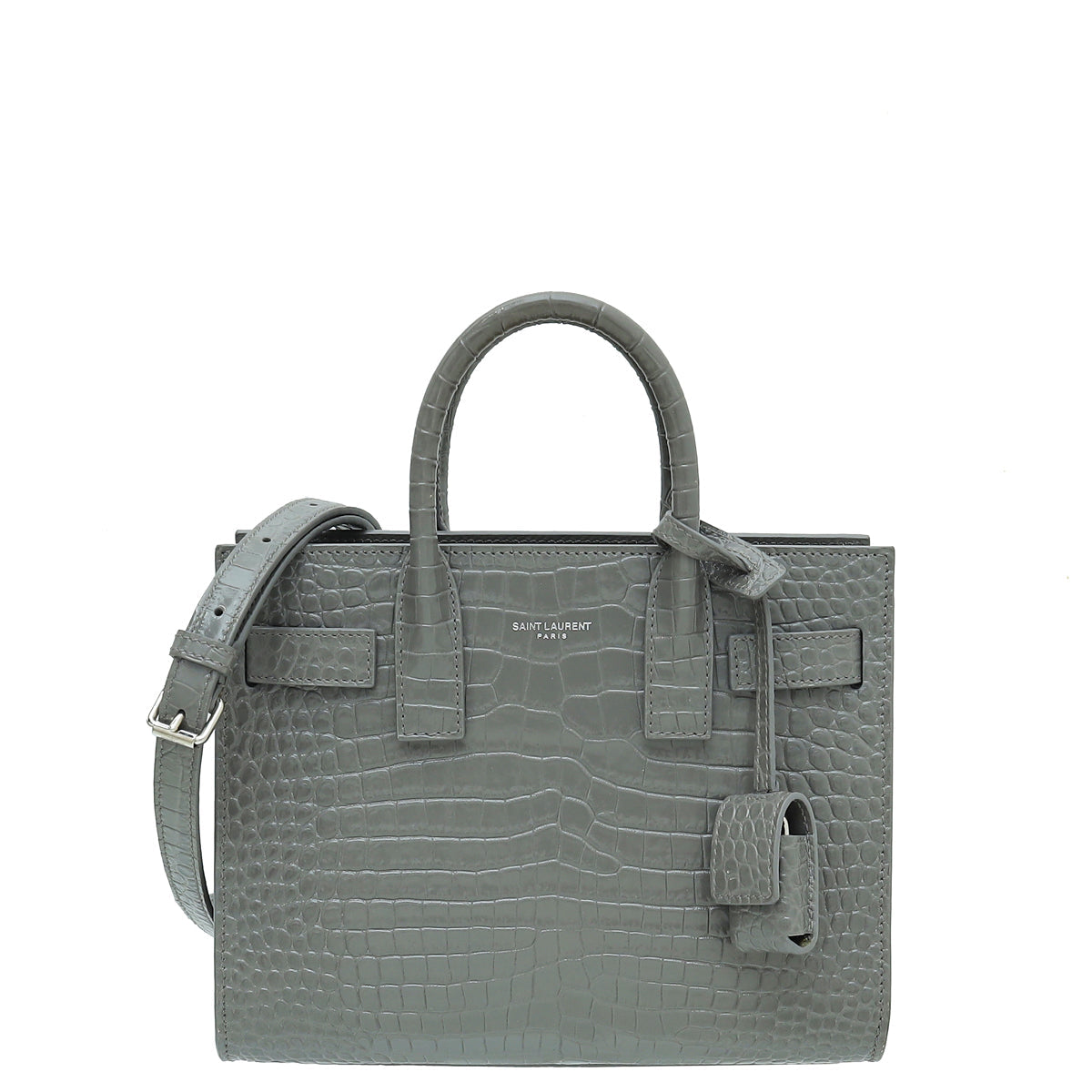 YSL Grey Croco Embossed Sac De Jour Nano Bag