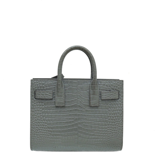 YSL Grey Croco Embossed Sac De Jour Nano Bag