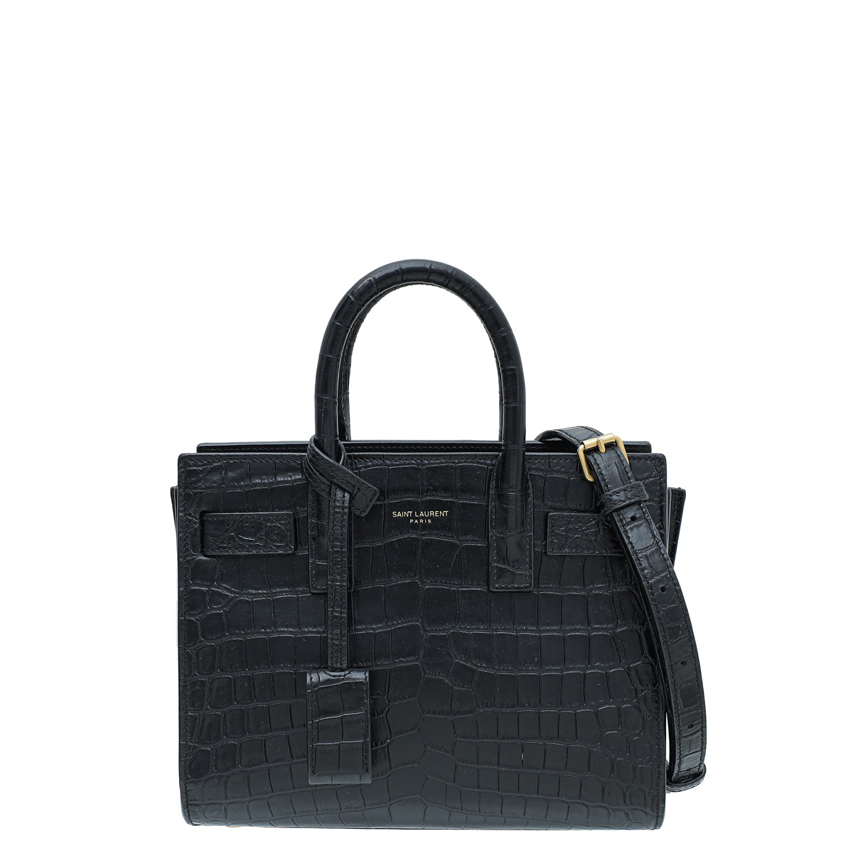 YSL Black Croc Embossed Nano Sac De Jour Bag