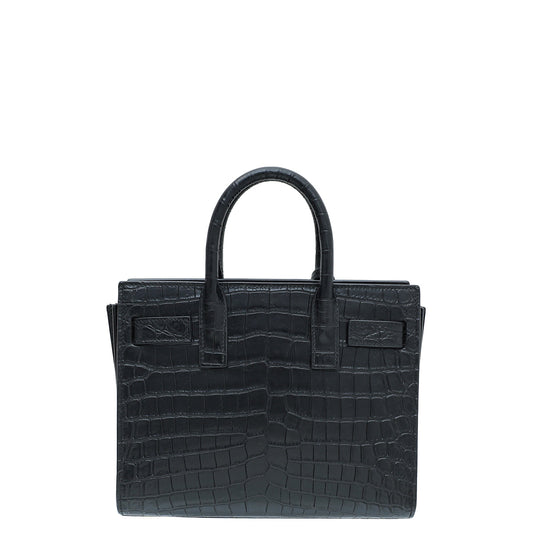 YSL Black Croc Embossed Nano Sac De Jour Bag