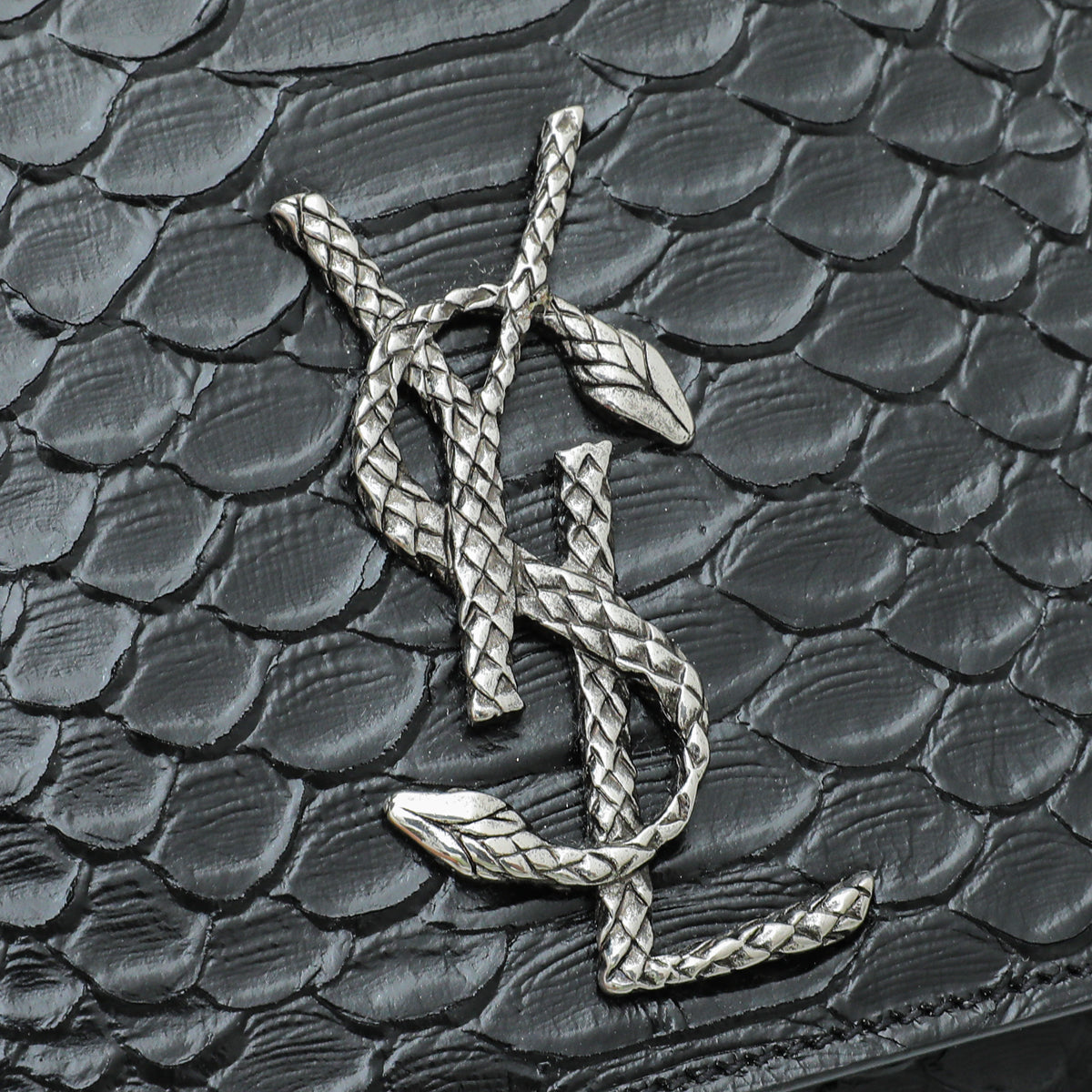 YSL Black Python Embossed Serpent Monogram Kate Satchel Medium Bag