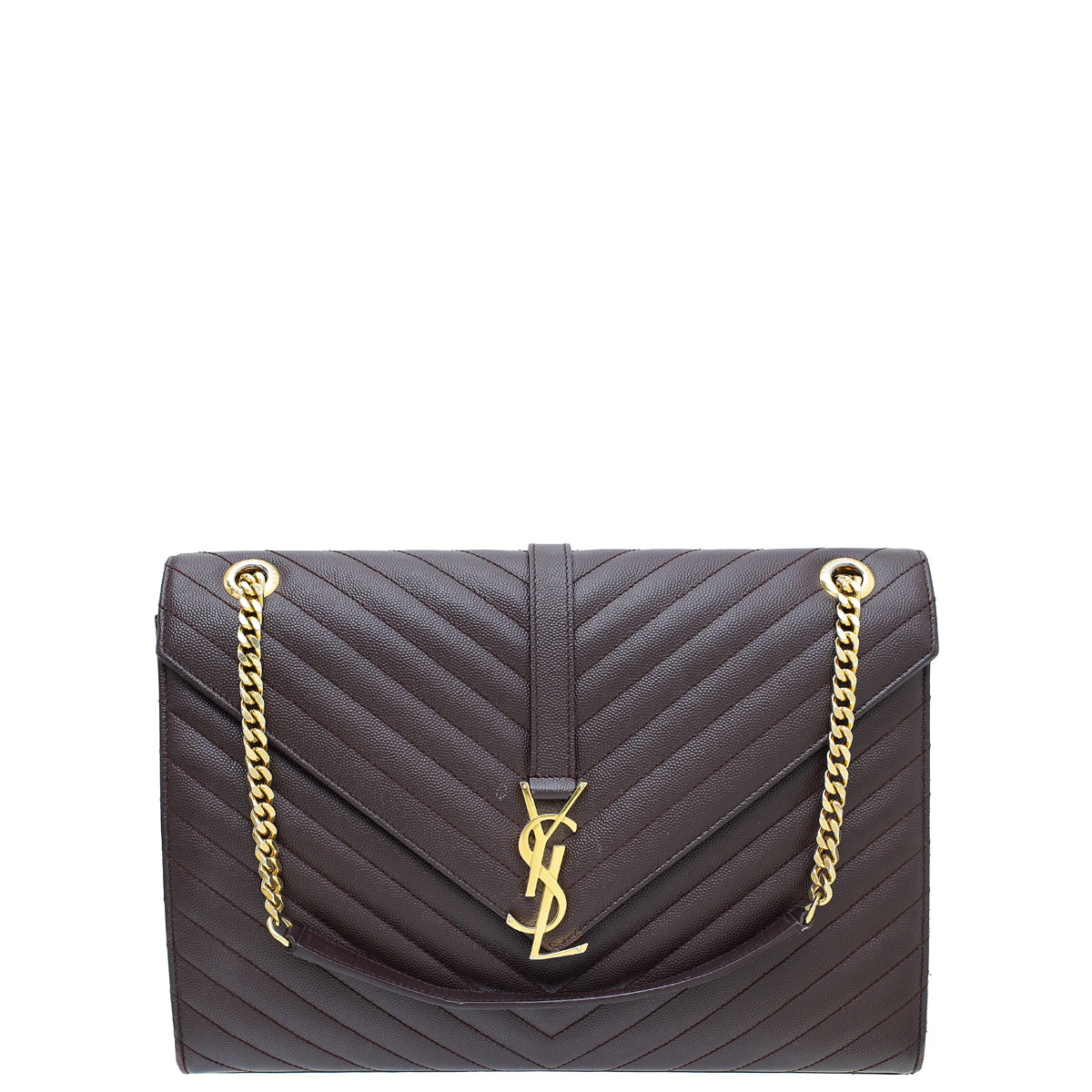 YSL Burgundy Monogram Chevron Satchel Large Bag