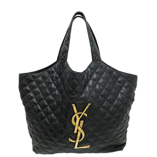 YSL Black Quilted ICARE Maxi Shopping Tote Bag