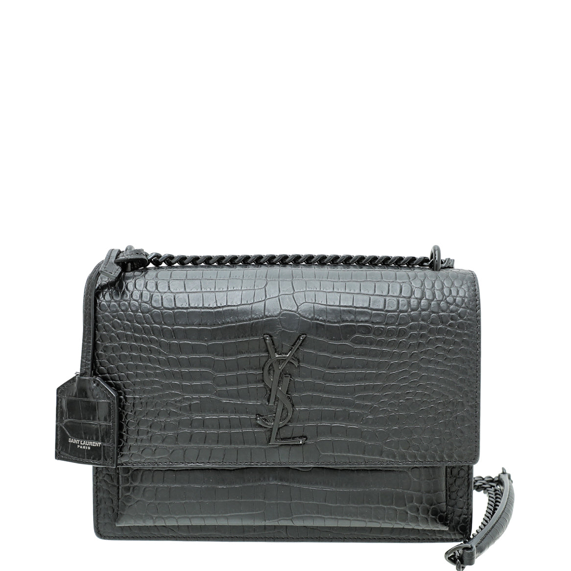 YSL So Black Croco Embossed Sunset Medium Bag