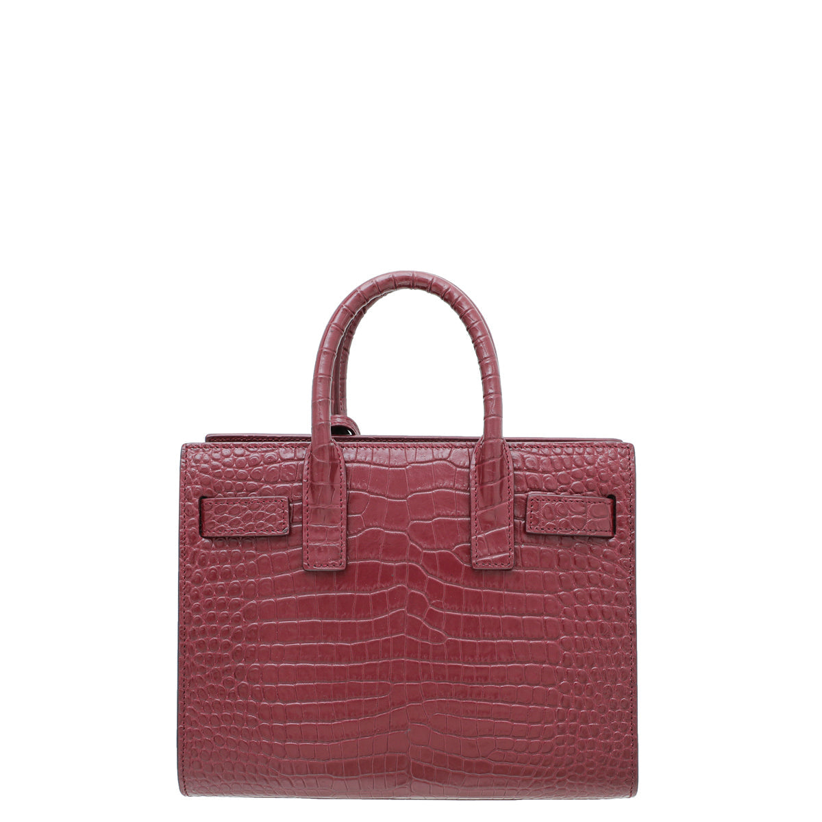 YSL Burgundy Croc Embossed Sac De Jour Nano Bag