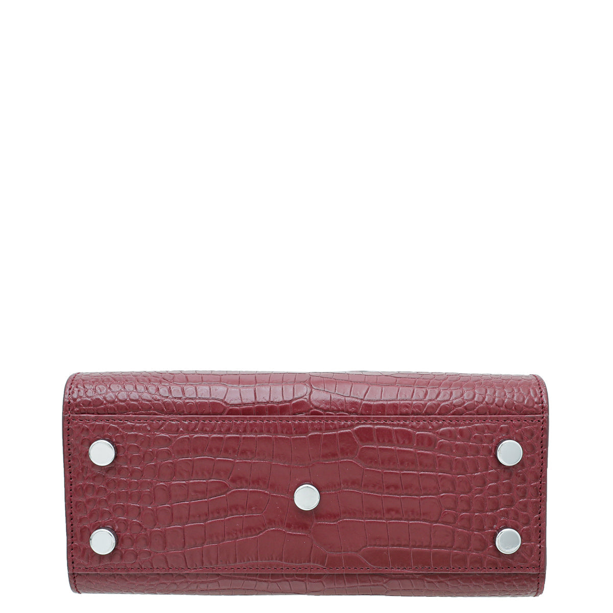 YSL Burgundy Croc Embossed Sac De Jour Nano Bag