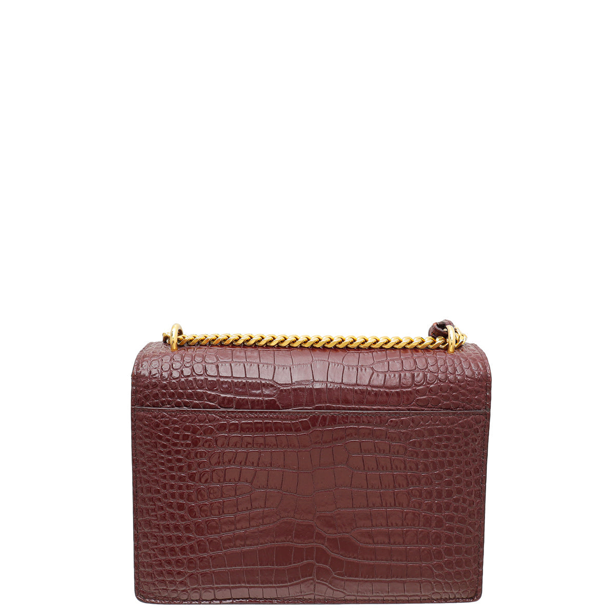 YSL Burgundy Croco Embossed Sunset Medium Bag