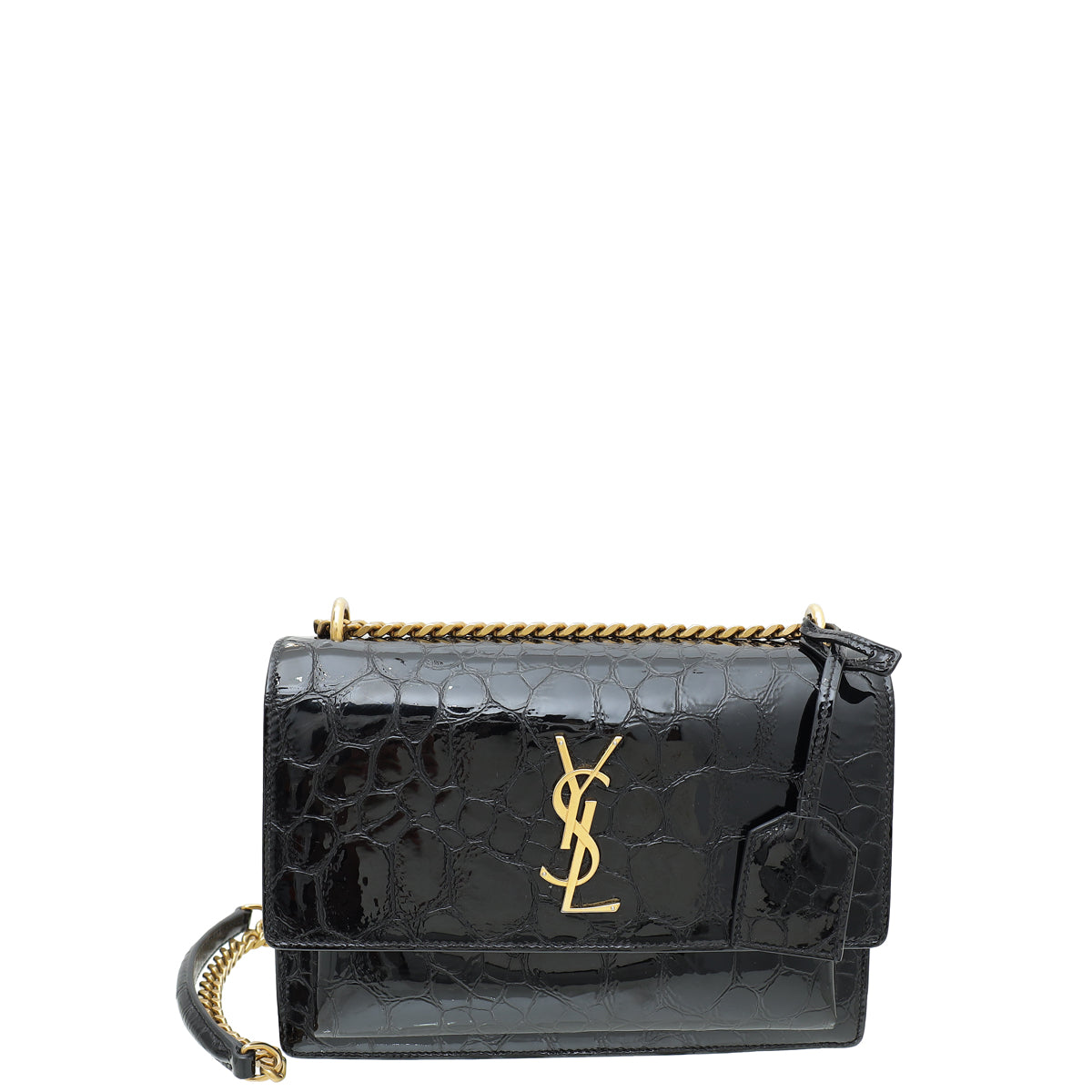 YSL Black Croco Embossed Sunset Medium Bag