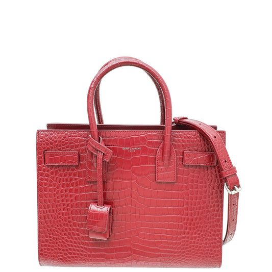 YSL Burgundy Croc Sac De Jour Baby Bag