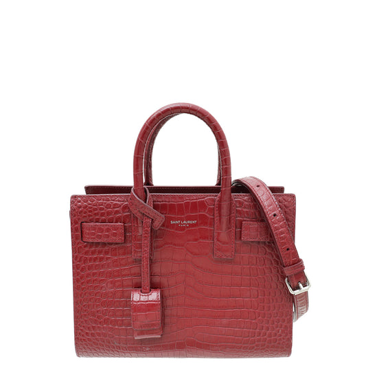 YSL Burgundy Croco Embossed Sac De Jour Nano Bag