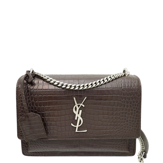 YSL Chocolate Sunset Croco Embossed Medium Bag