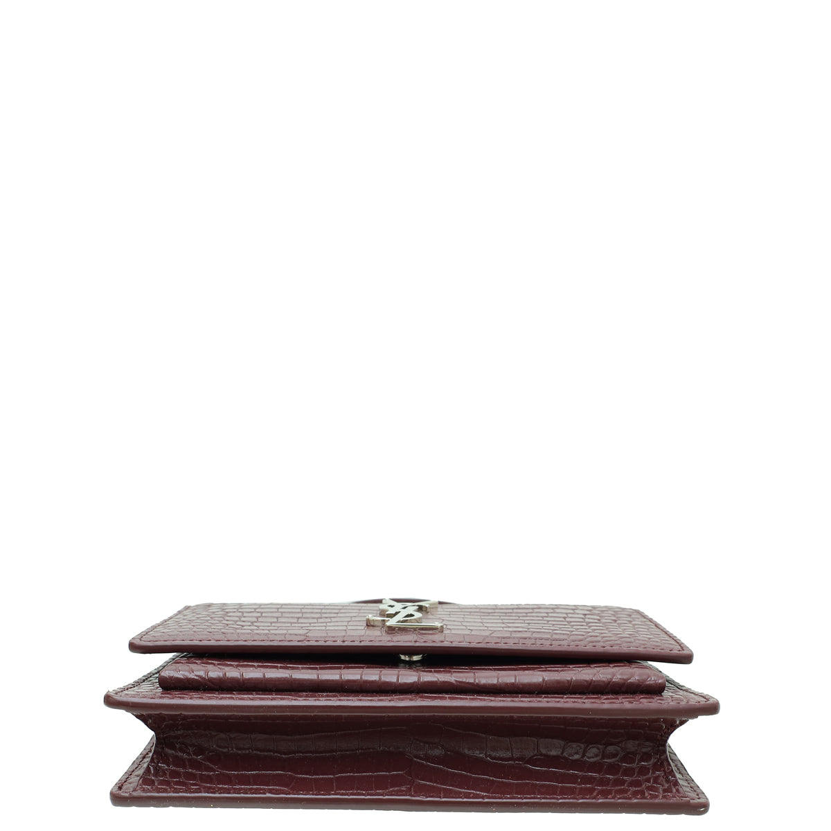 YSL Burgundy Croco Embossed Sunset Wallet On Chain