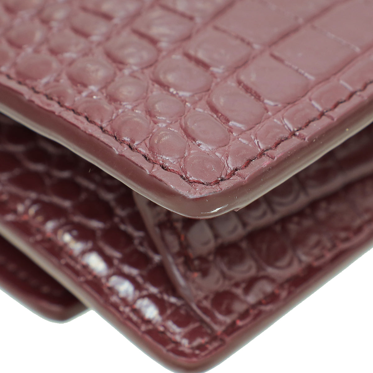 YSL Burgundy Croco Embossed Sunset Wallet On Chain