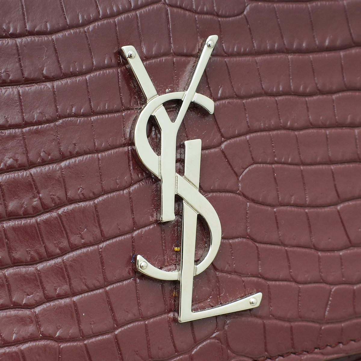 YSL Burgundy Croco Embossed Sunset Wallet On Chain