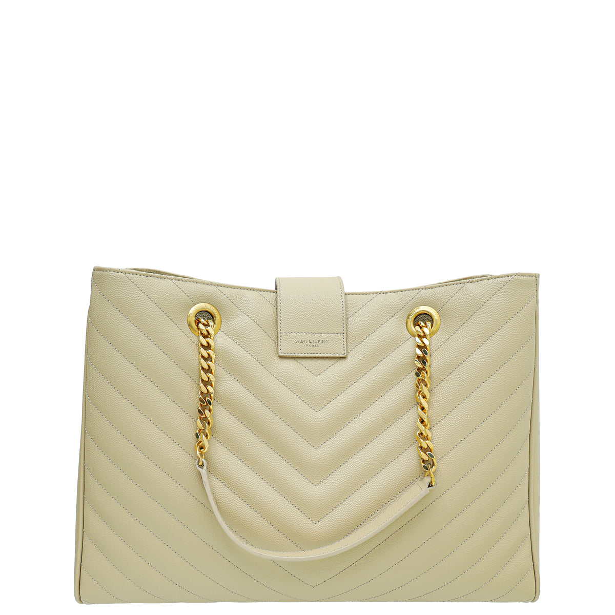 YSL Beige Monogram Chevron Large Shopper Bag