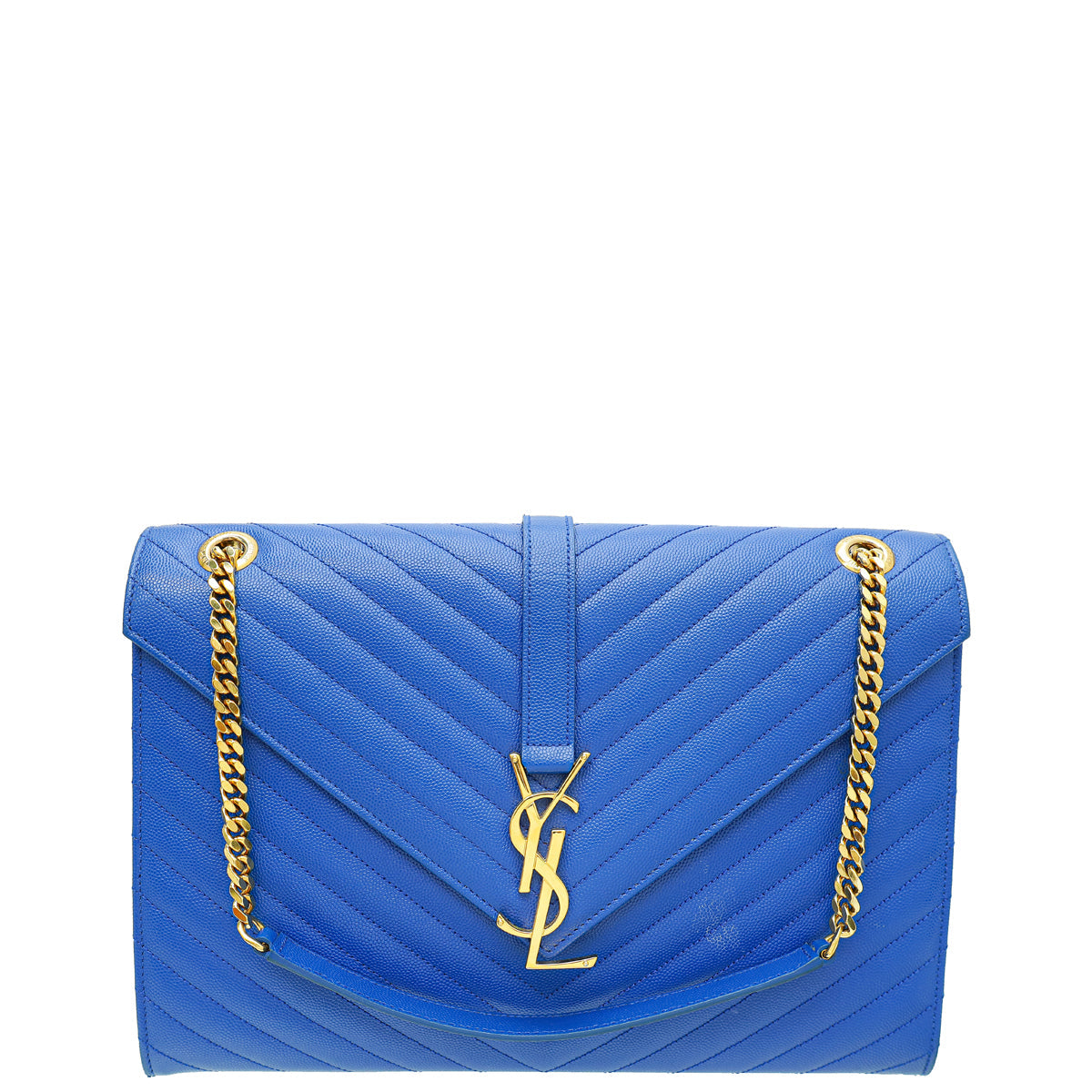 YSL Blue Monogram Chevron Satchel Large Bag