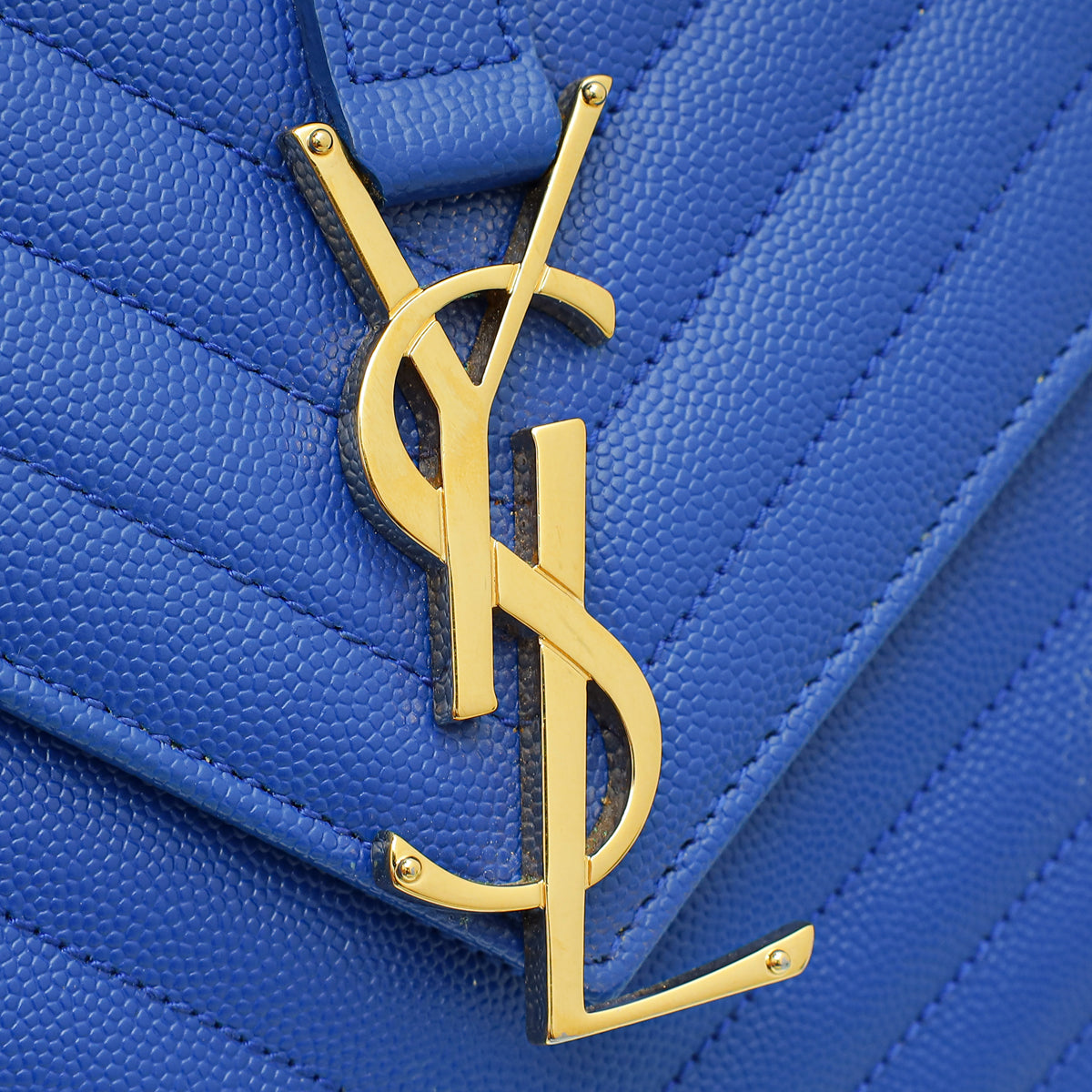 YSL Blue Monogram Chevron Satchel Large Bag