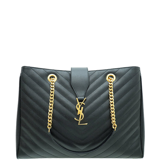 YSL Black Monogram Chevron Large Shopper Bag