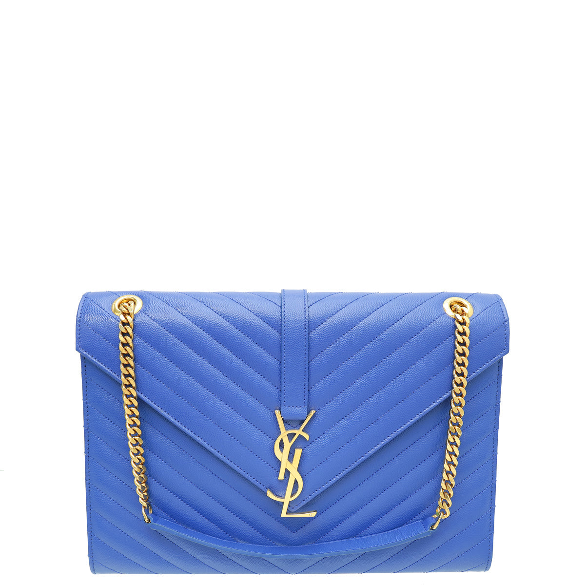 YSL Royal Blue Monogram Chevron Satchel Large Bag