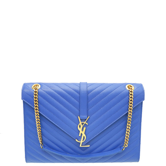 YSL Royal Blue Monogram Chevron Satchel Large Bag