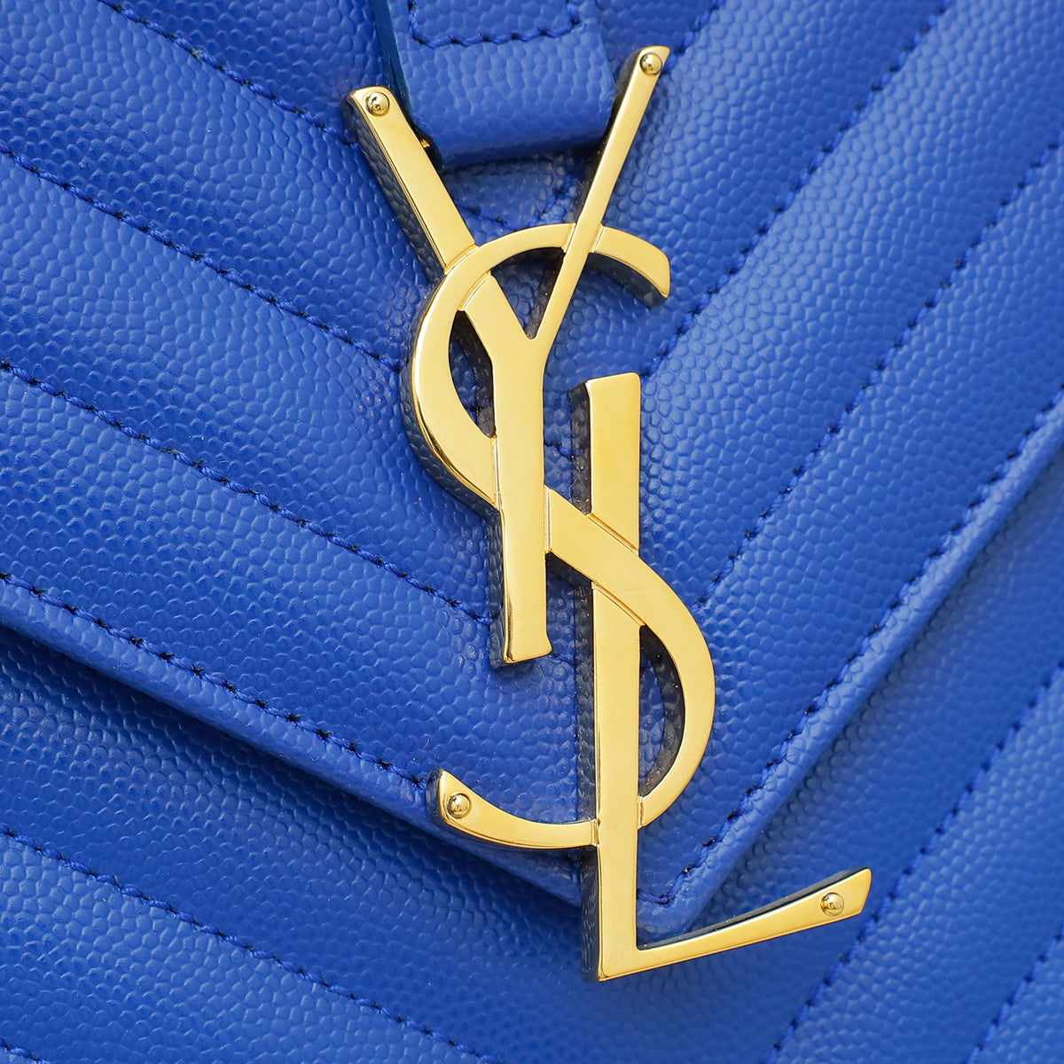 YSL Royal Blue Monogram Chevron Satchel Large Bag