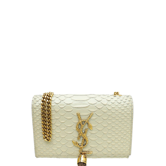 YSL Cream Kate Tassel Python Embossed Mini Shoulder Bag