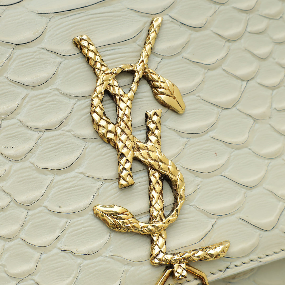 YSL Cream Kate Tassel Python Embossed Mini Shoulder Bag