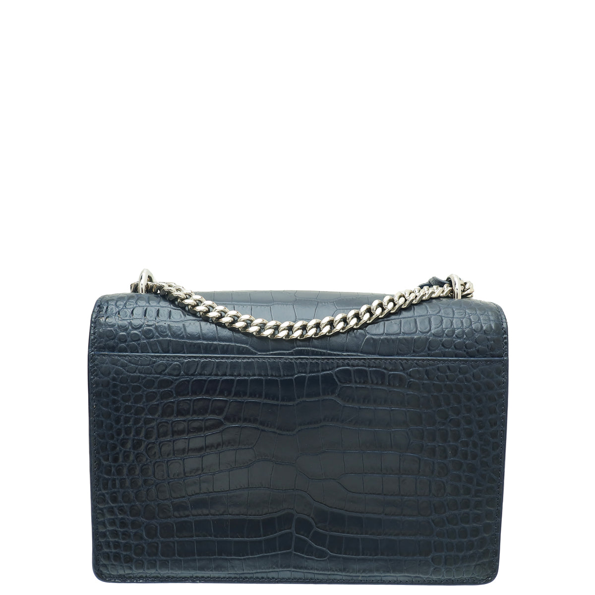 YSL Indigo Blue Sunset Croco Embossed Medium Shoulder Bag