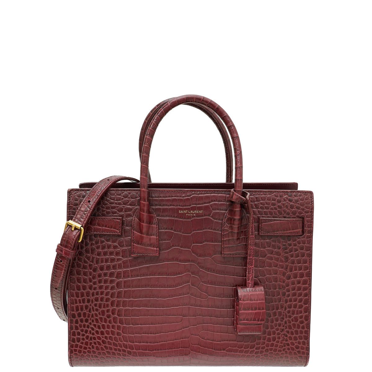 YSL Burgundy Croco Embossed Baby Sac de Jour Bag