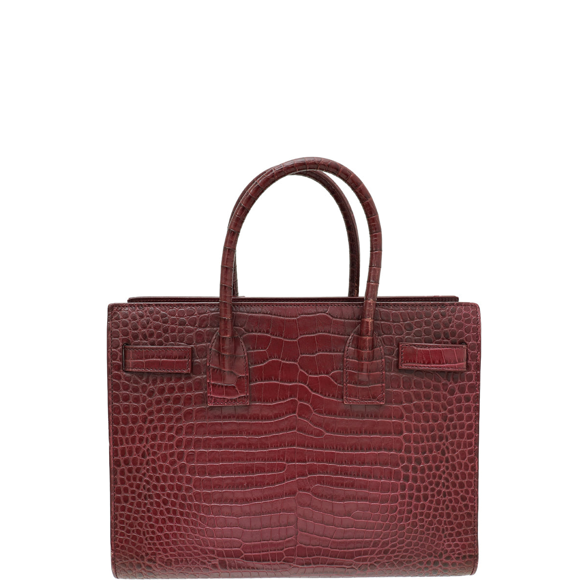 YSL Burgundy Croco Embossed Baby Sac de Jour Bag