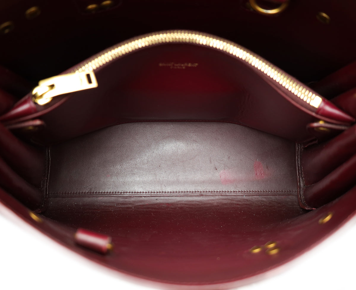 YSL Burgundy Croco Embossed Baby Sac de Jour Bag