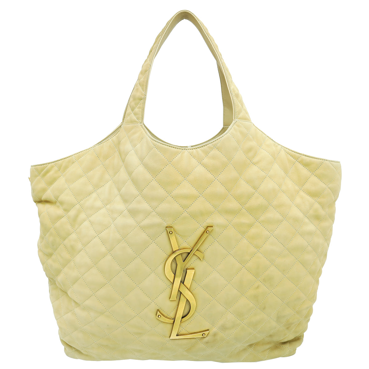 YSL Beige Quilted Nubuck Icare Maxi Shopping Bag