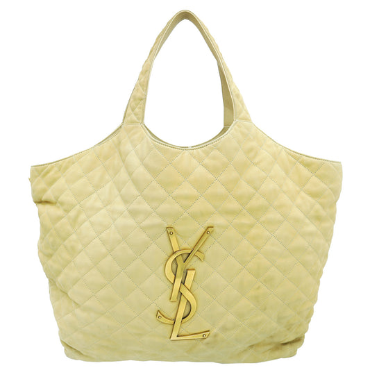 YSL Beige Quilted Nubuck Icare Maxi Shopping Bag