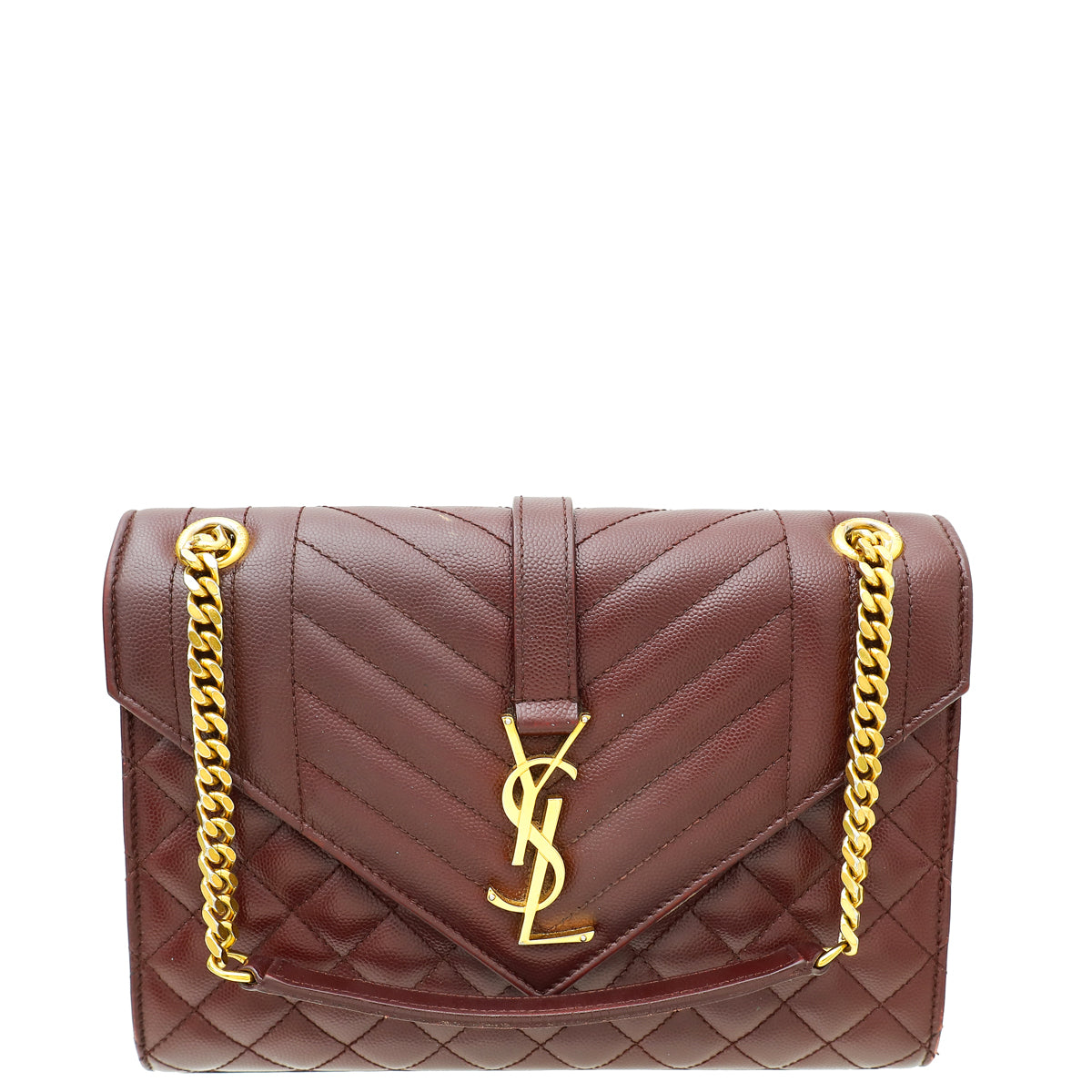 YSL Burgundy Mix Quilted Envelope Medium Shoulder Bag