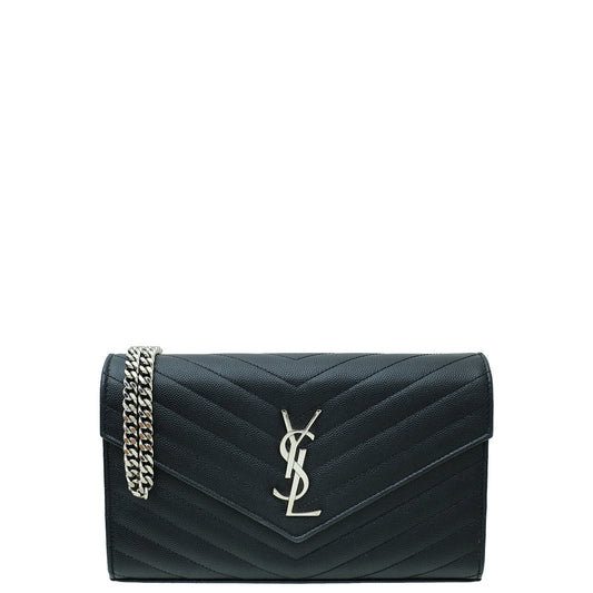 YSL Black Cassandre Chevron Wallet On Chain