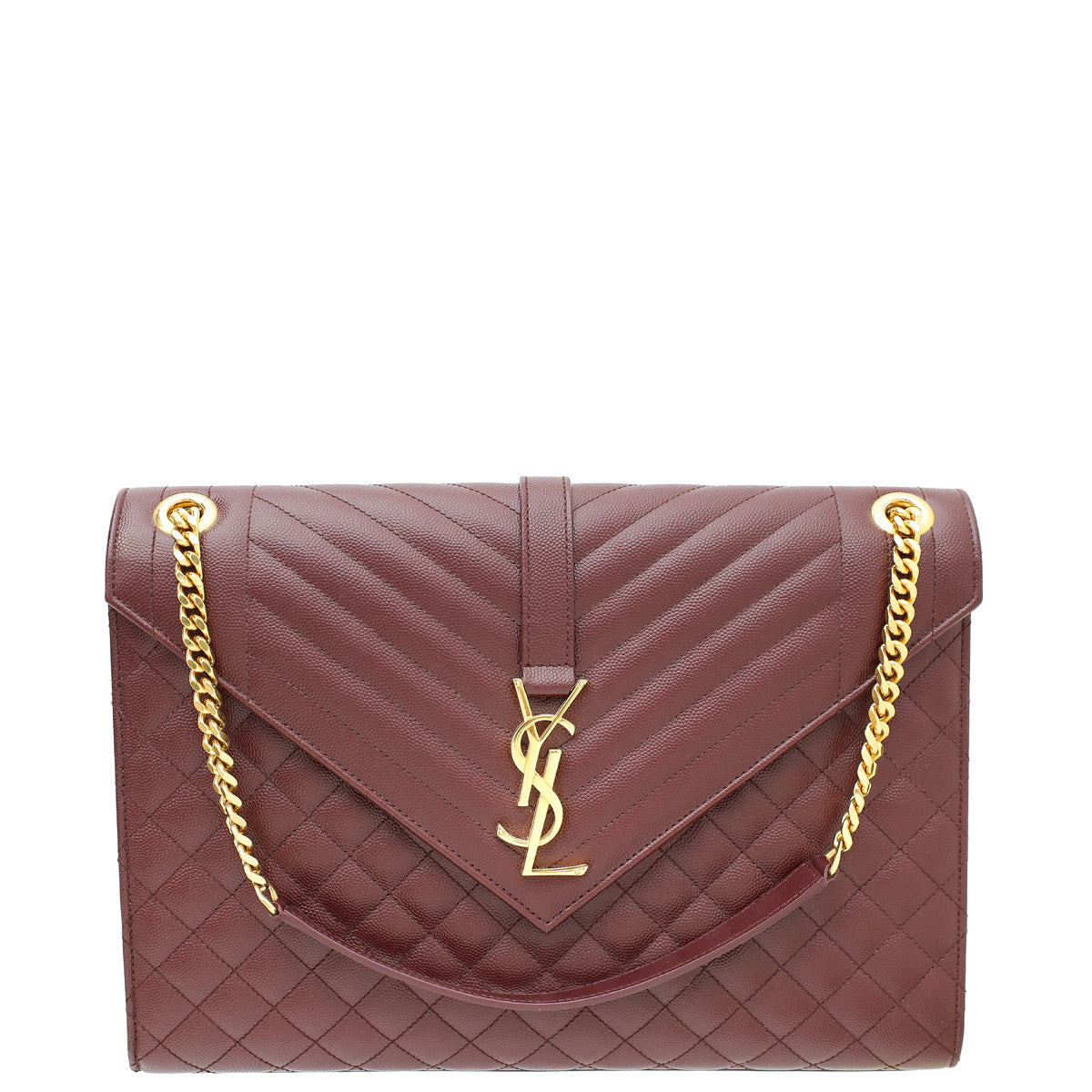 YSL Burgundy Monogram Mix Quilted Envelope Large Shoulder Bag