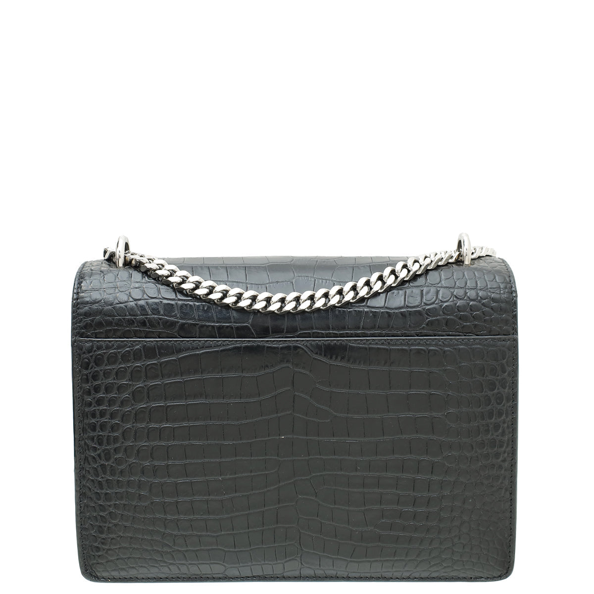 YSL Black Croco Embossed Sunset Medium Bag