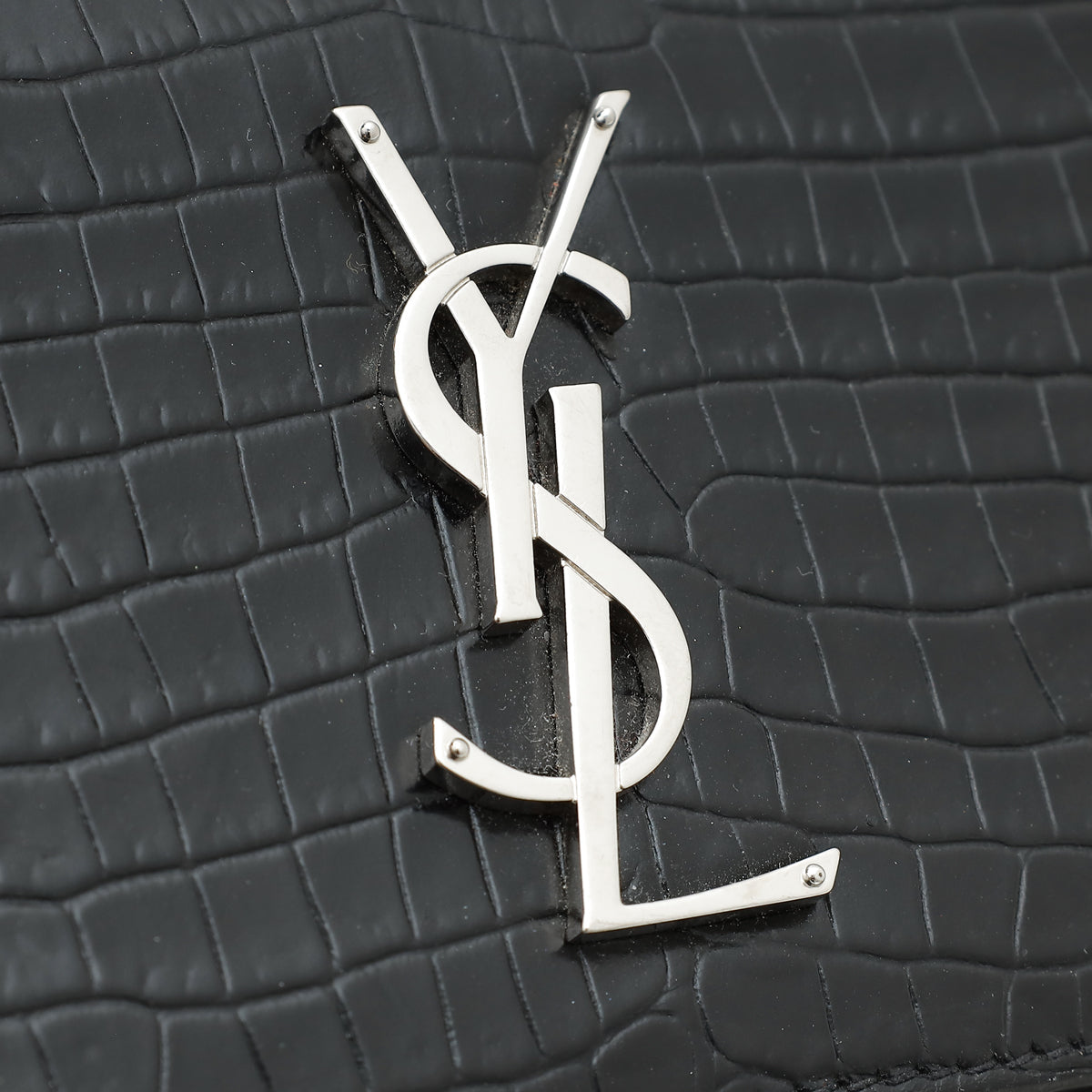 YSL Black Croco Embossed Sunset Medium Bag