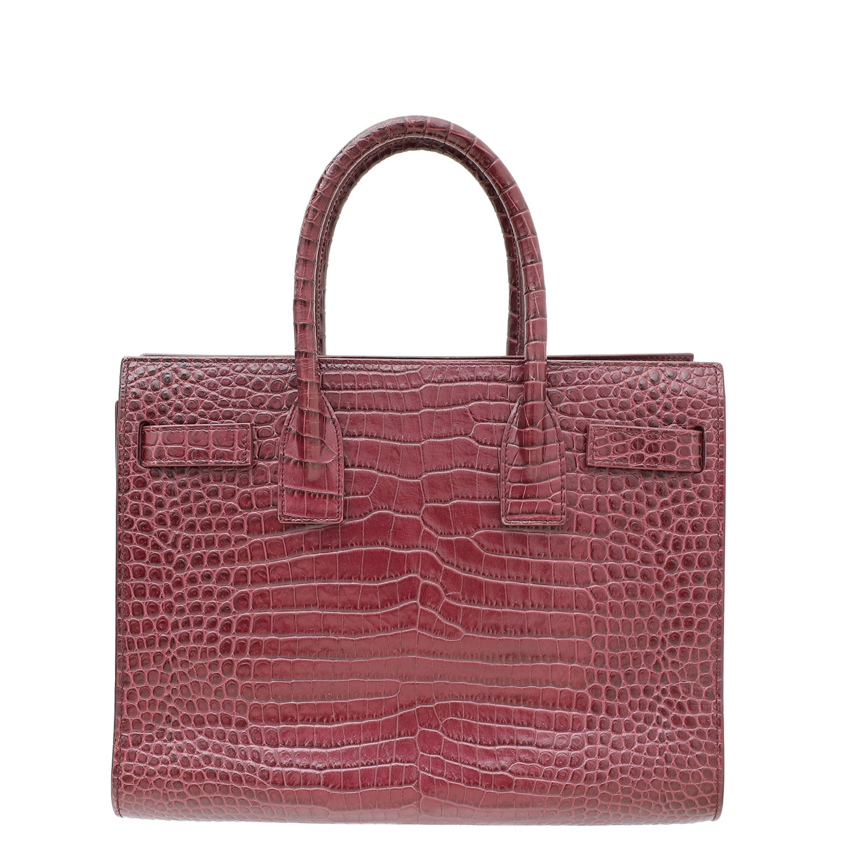 YSL Burgundy Croco Embossed Baby Sac De Jour Bag