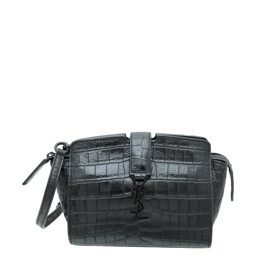 YSL Black Monogram Croco Embossed Toy Cabas Bag